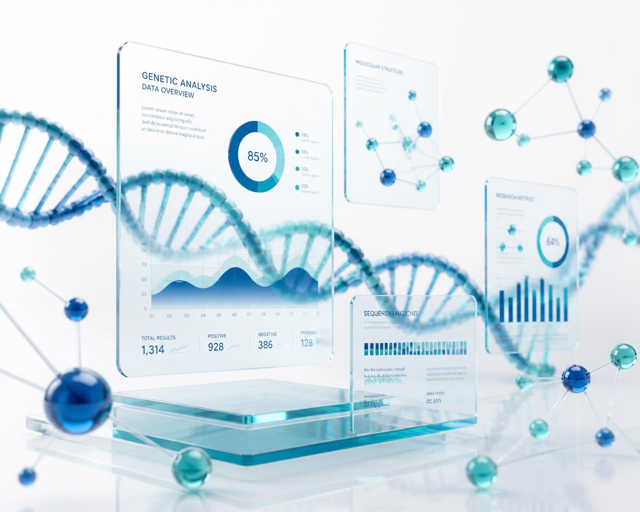 Abstract visualization of medical data, molecular structures and scientific reporting panels